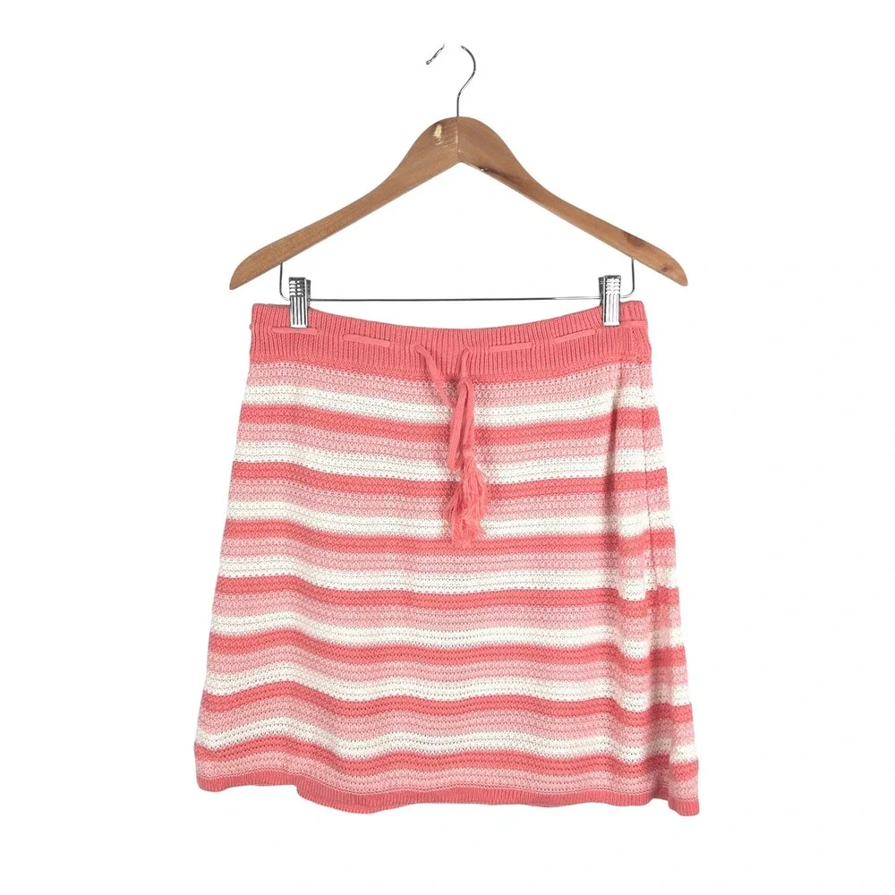 Madden NYC Pink Coral Striped Crochet Knit Mini Skirt XL Boho Y2K Festival Beach